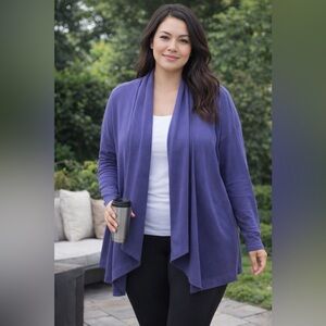 Athleta Draped Open Front Cardigan Sweater Purple 1X